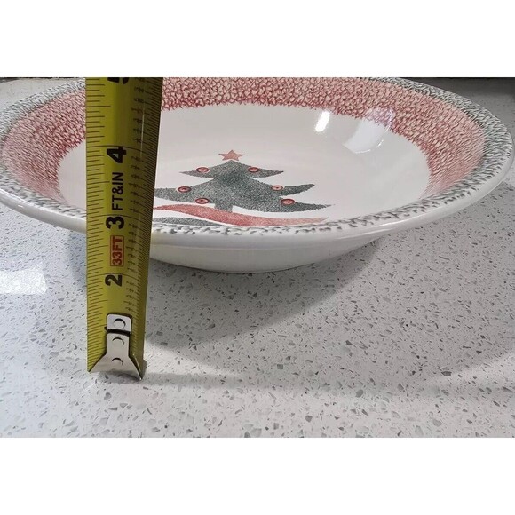 Gibson Designs Christmas Tree Serving Bowl 12” White Red Green Folk Country - Picture 4 of 4